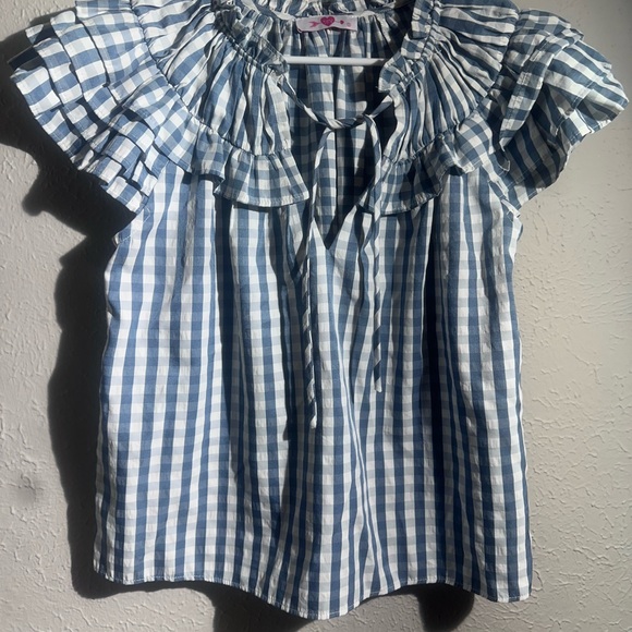 Buddy Love Blue Checkered Ruffle Blouse.100%Cotton.size. S - Picture 3 of 12